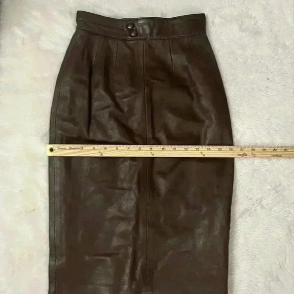 Vintage 70s Brown Leather Pencil Skirt EU 36 XXS - Picture 6 of 14